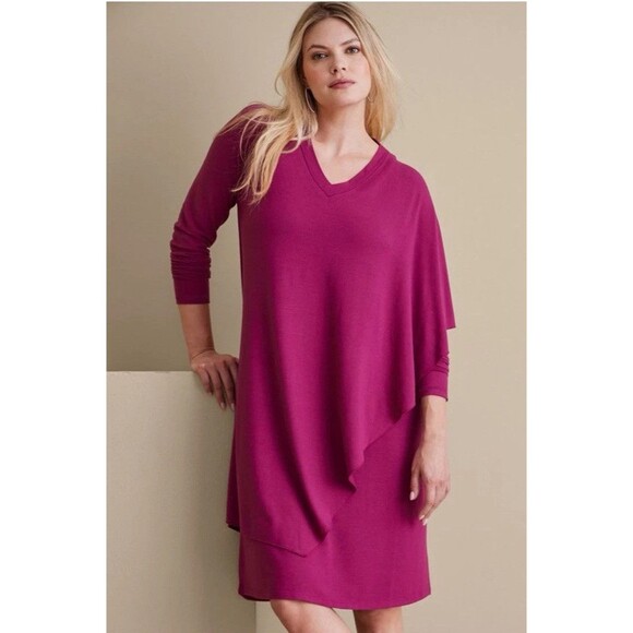 SOFT SURROUNDINGS Marla Layered Dress NWT in Dark Fuchsia Sz XS Lagenlook - Picture 1 of 8